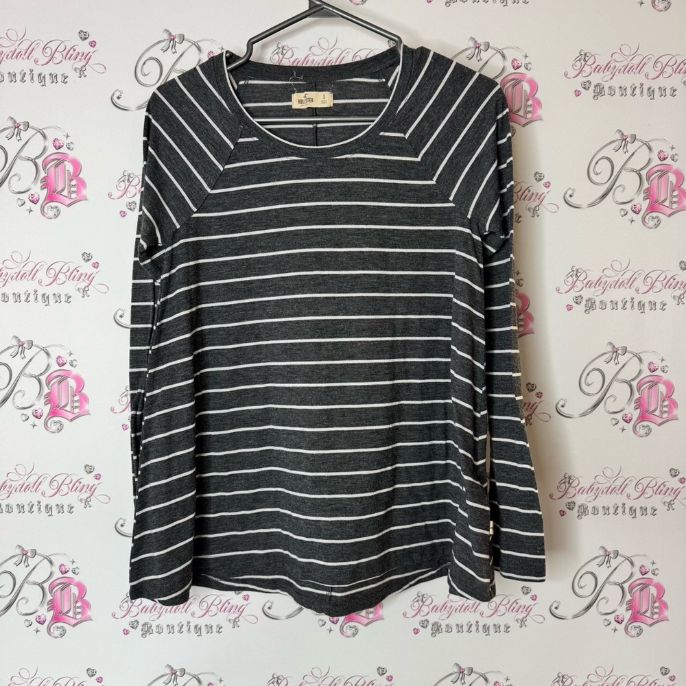 Hollister grey Striped Long Sleeve Top stripes white